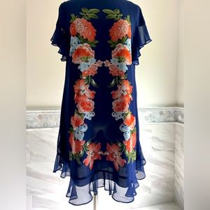 New Sophie Max Floral Raffle Chiffon Navy Swing Dress M